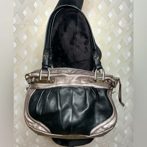 B Makowsky Y2K Black & Silver Leather Shoulder Bag